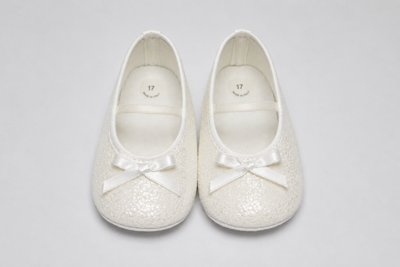 Ballerine Neonata Avorio Luminose con Fiocco in Raso – Bimbalò