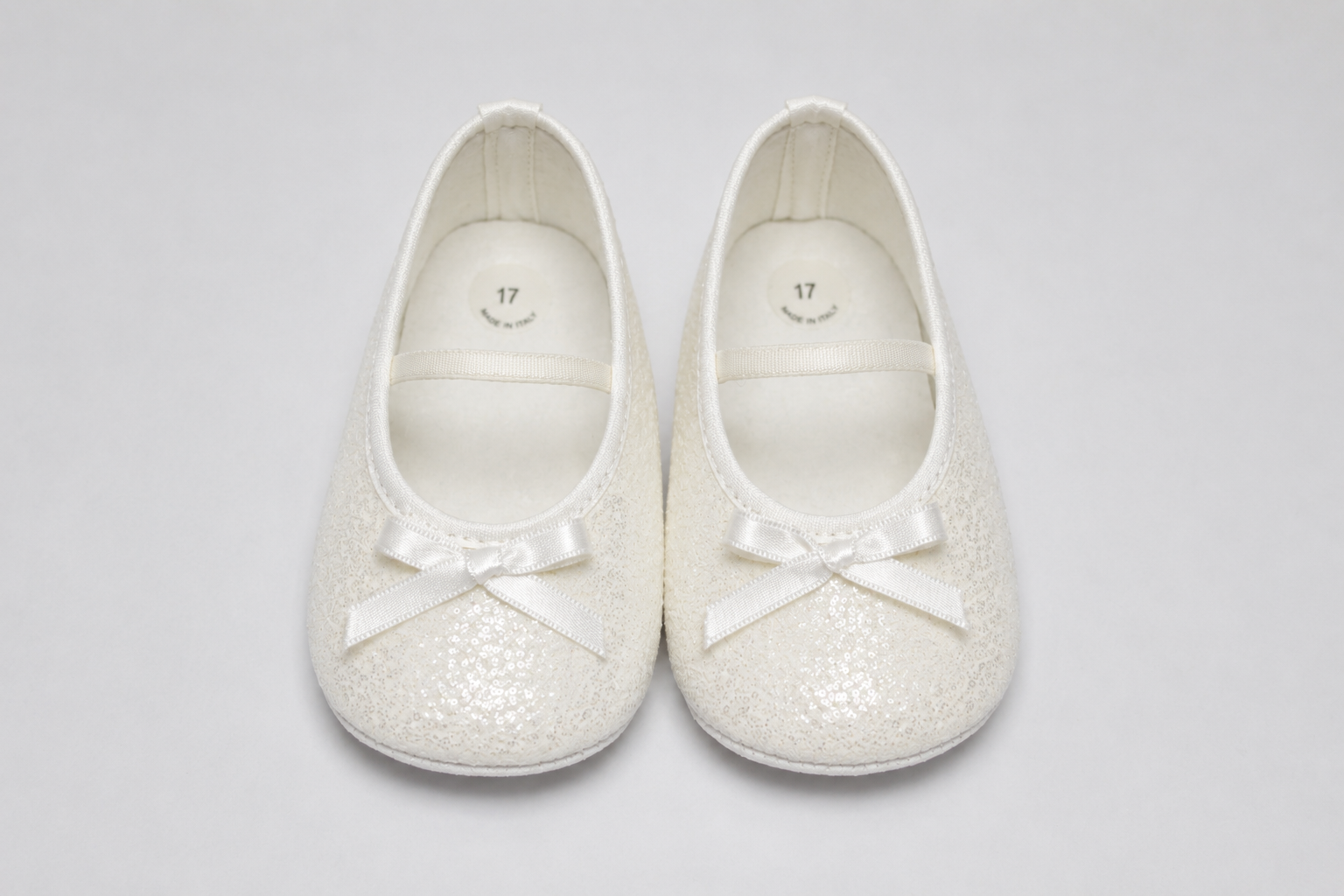 Ballerine Neonata Avorio Luminose con Fiocco in Raso – Bimbalò
