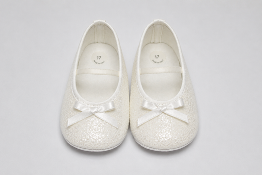 Ballerine Neonata Avorio Luminose con Fiocco in Raso – Bimbalò