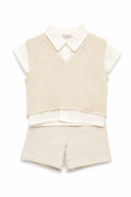 Completo elegante Laura Biagiotti da bambino con camicia, gilet e pantaloncino panna