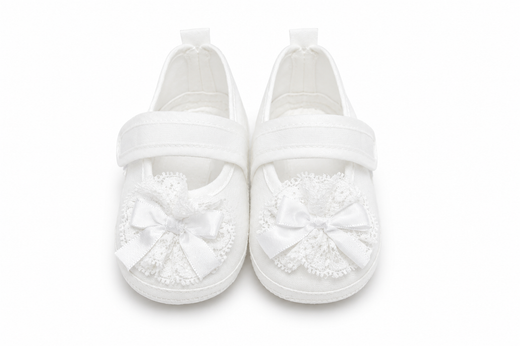 Ballerine Neonata Bianche con Pizzo e Fiocco in Raso – Le Bebé