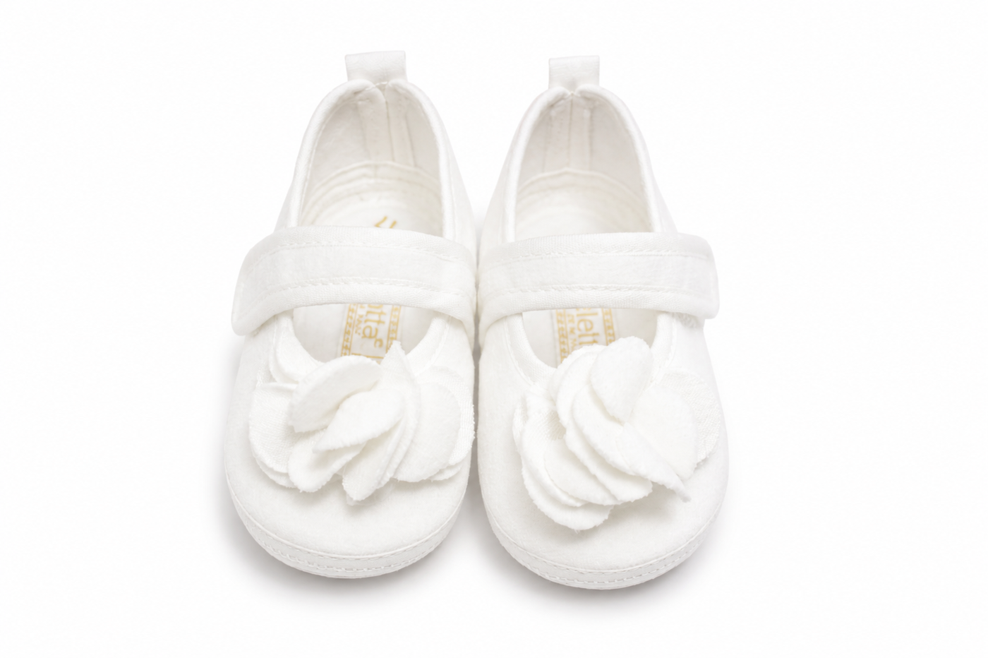 Scarpine Neonata Bianche con Fiore Applicato – Le Bebé