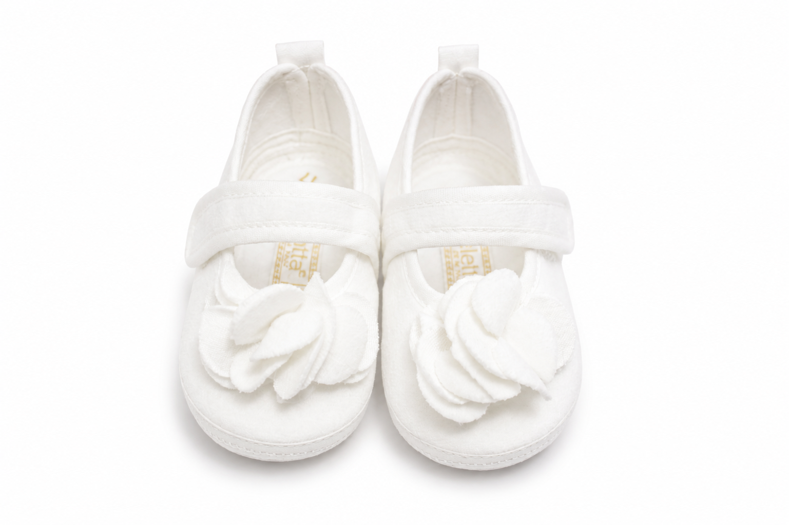 Scarpine Neonata Bianche con Fiore Applicato – Le Bebé