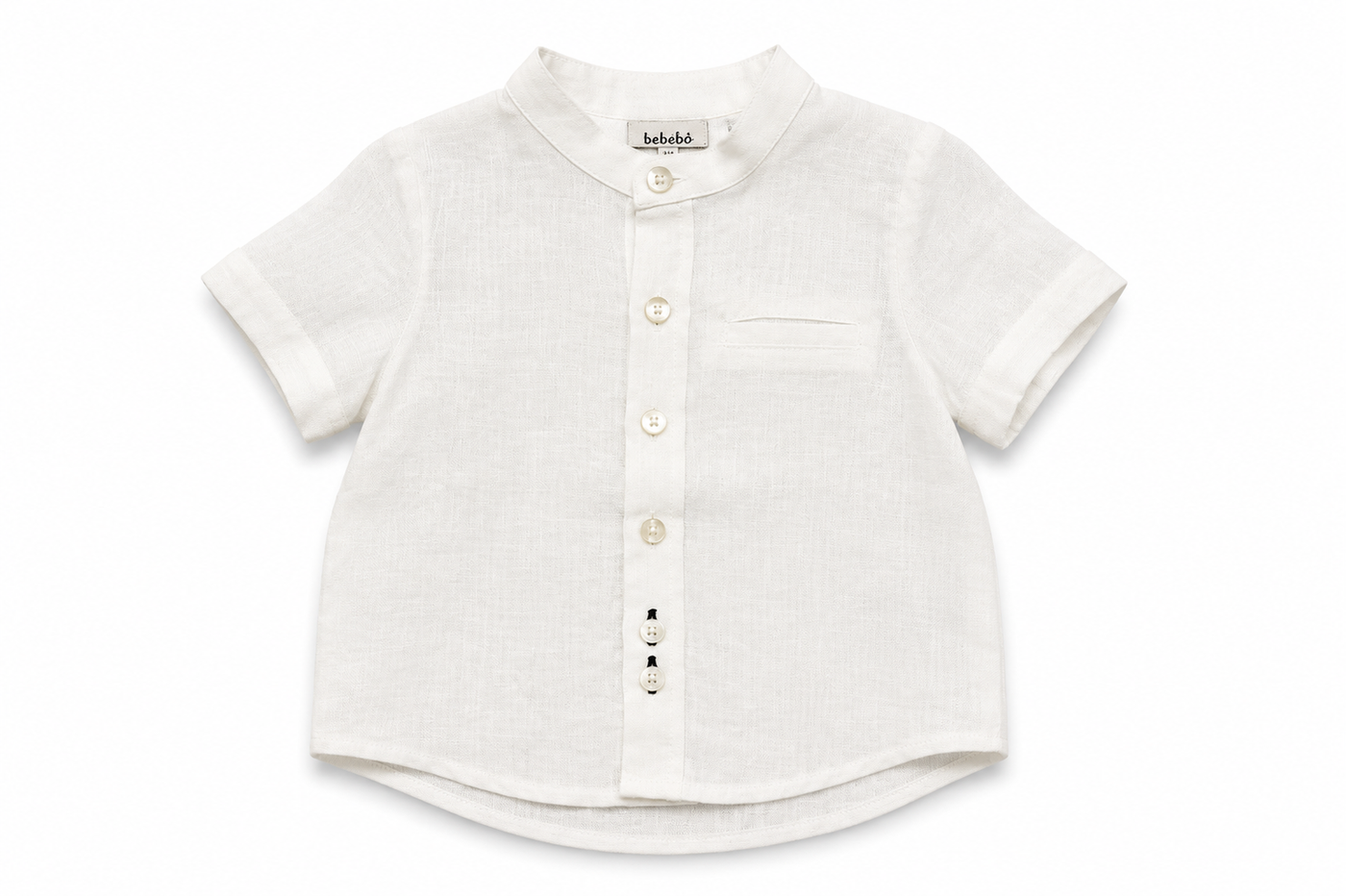 Coordinato Bebebò da neonato con camicia bianca in lino a maniche corte e pantaloncino corto blu navy