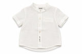 Coordinato Bebebò da neonato con camicia bianca in lino a maniche corte e pantaloncino corto blu navy