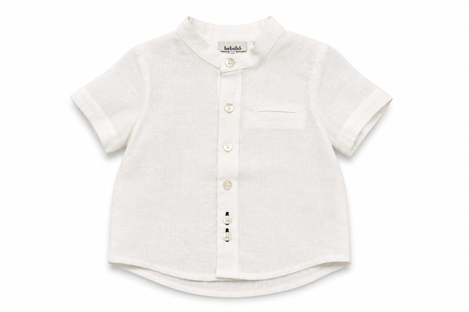 Coordinato Bebebò da neonato con camicia bianca, gilet in maglia panna con profili blu e verdi e pantaloncino corto blu navy