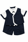 Completo Aletta da bambino bianco e blu navy con maglia a maniche corte effetto gilet incorporato e pantaloncino corto