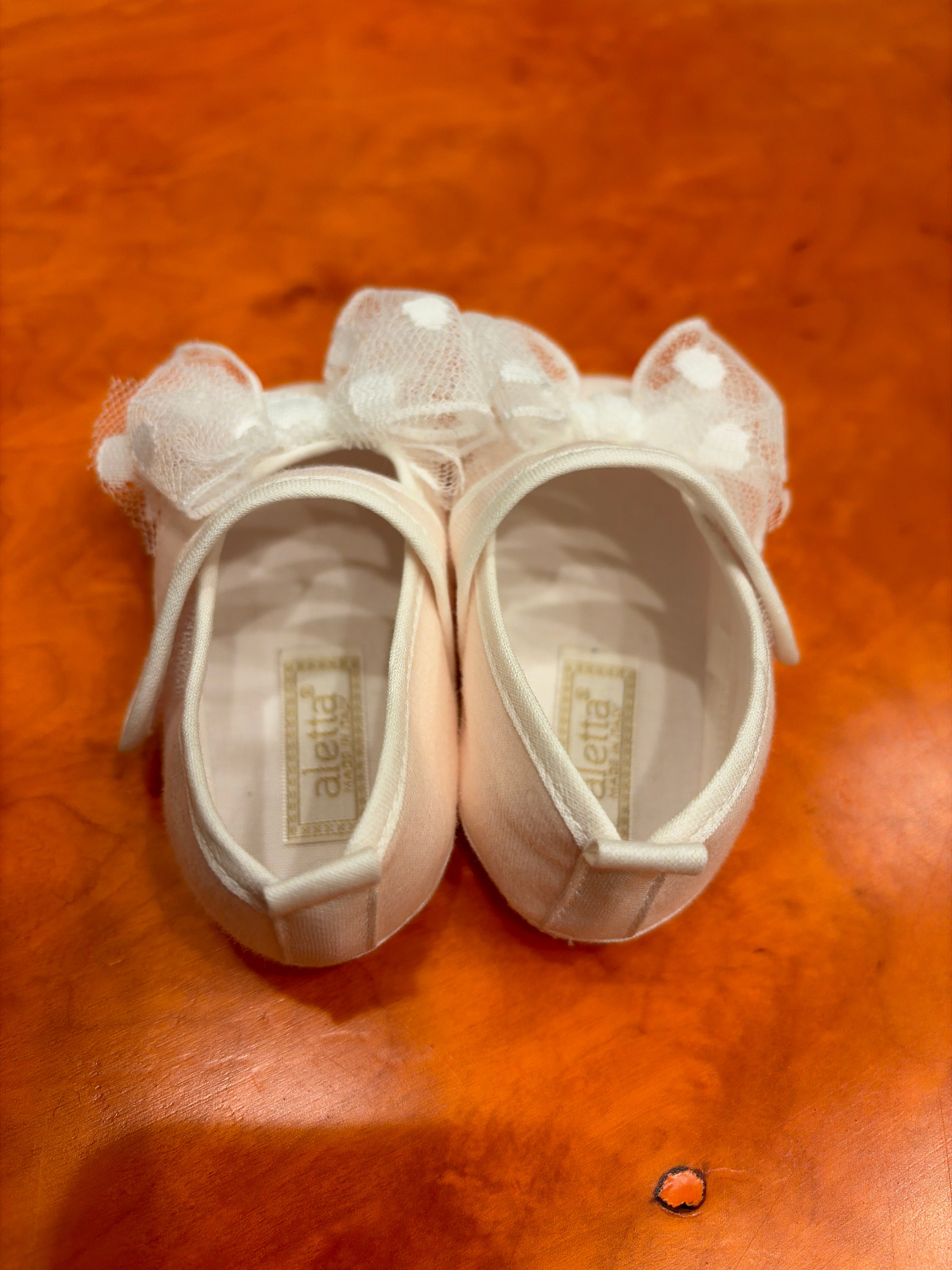 Ballerine Rosa Chiaro per Bambina con Fiocco in Tulle Bianco a Pois