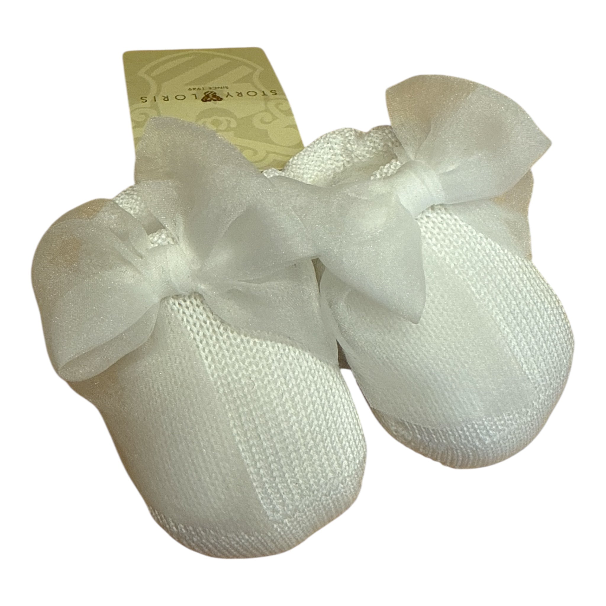 Scarpine Neonato in Maglia Avorio con Fiocco in Organza