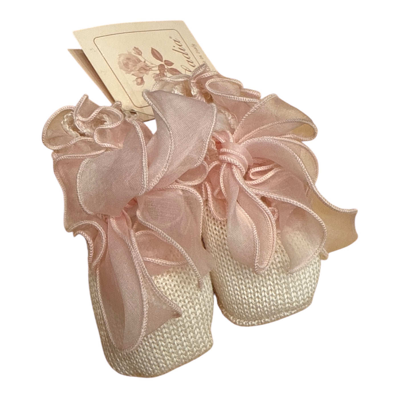 Scarpine neonata rosa con organza – Ladia