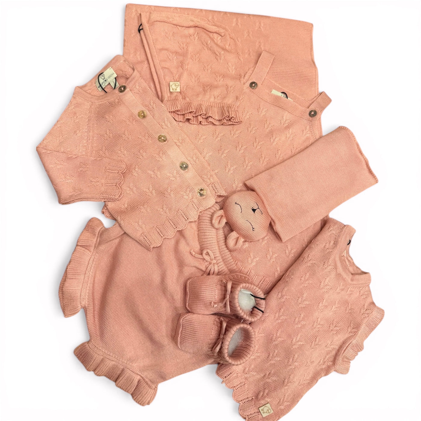 Set prima nascita neonato in cotone rosa– Maglificio di Verona