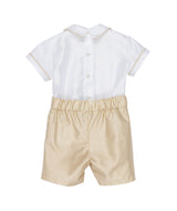 Retro del pagliaccetto Le Bebé bianco e beige da neonato