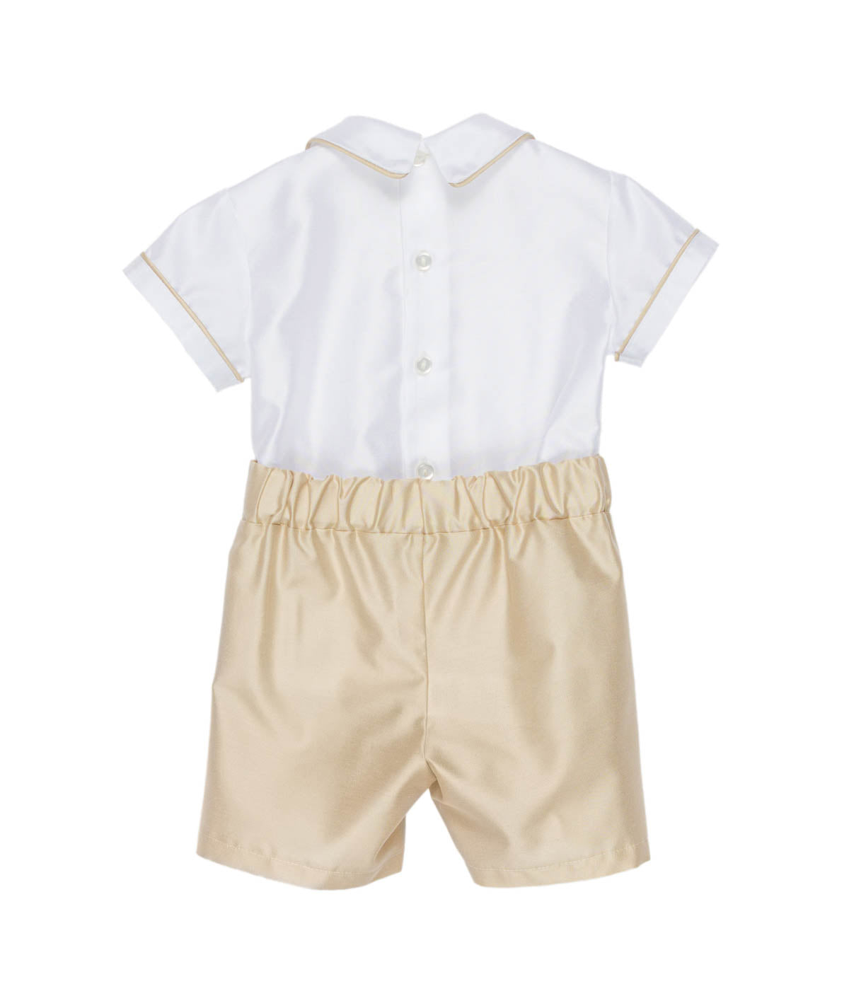 Retro del pagliaccetto Le Bebé bianco e beige da neonato
