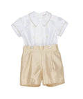 Pagliaccetto Le Bebé da neonato bianco e beige con effetto camicia e pantaloncino
