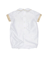Pagliaccetto Neonato Bianco con Ricamo Smock e Dettagli Beige – Le Bebé