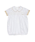 Pagliaccetto Le Bebé da neonato bianco con ricamo smock e dettagli beige