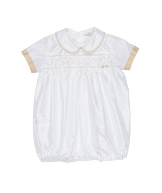Pagliaccetto Le Bebé da neonato bianco con ricamo smock e dettagli beige