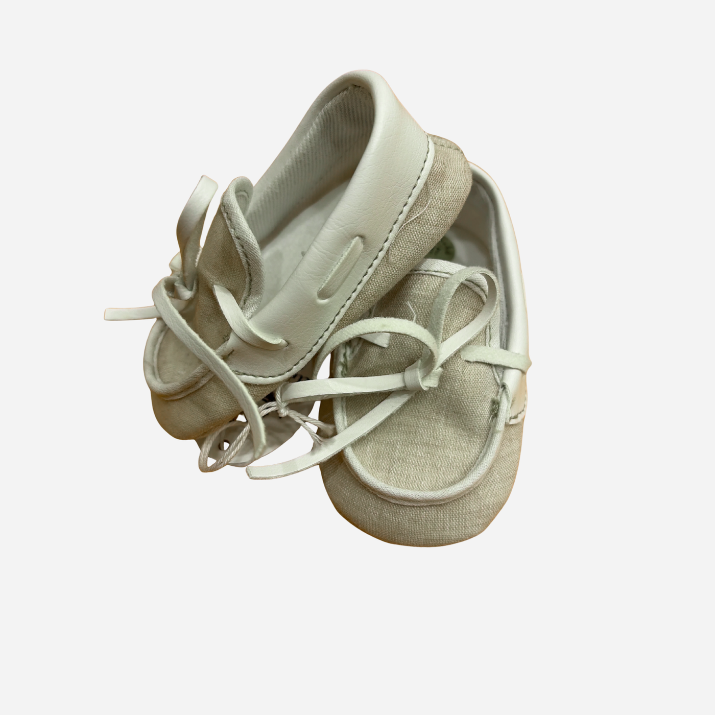 Scarpine Neonato Beige con Lacci e Profili Bianchi Ambarabà