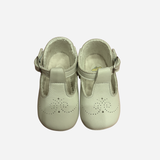 Scarpine Neonata Bianche con Cinturino e Decoro Traforato Coquito
