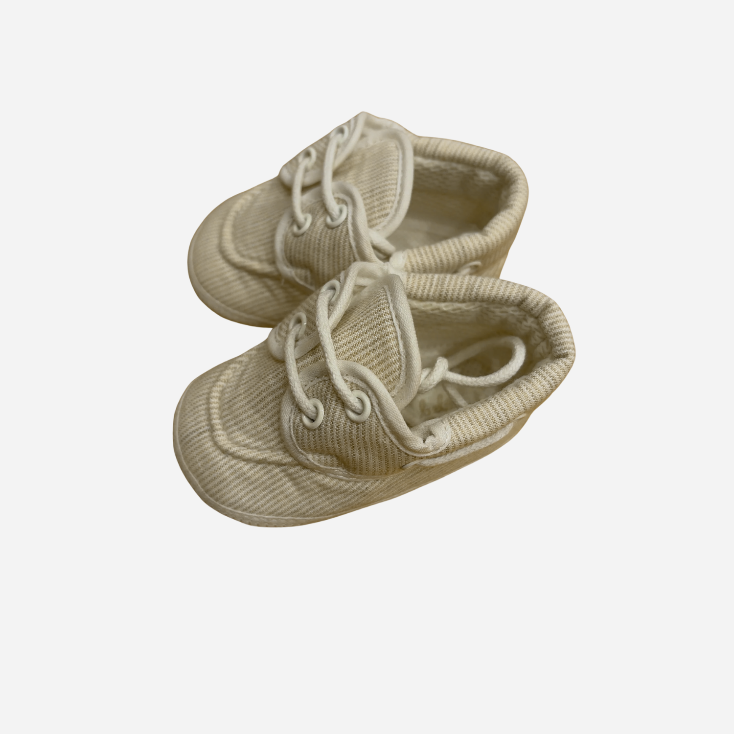 Scarpine Neonato Panna in Tessuto con Laccetti Bebebò