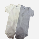 Set 2 Body Neonato Petit Bateau Bianco e Righe Grigie