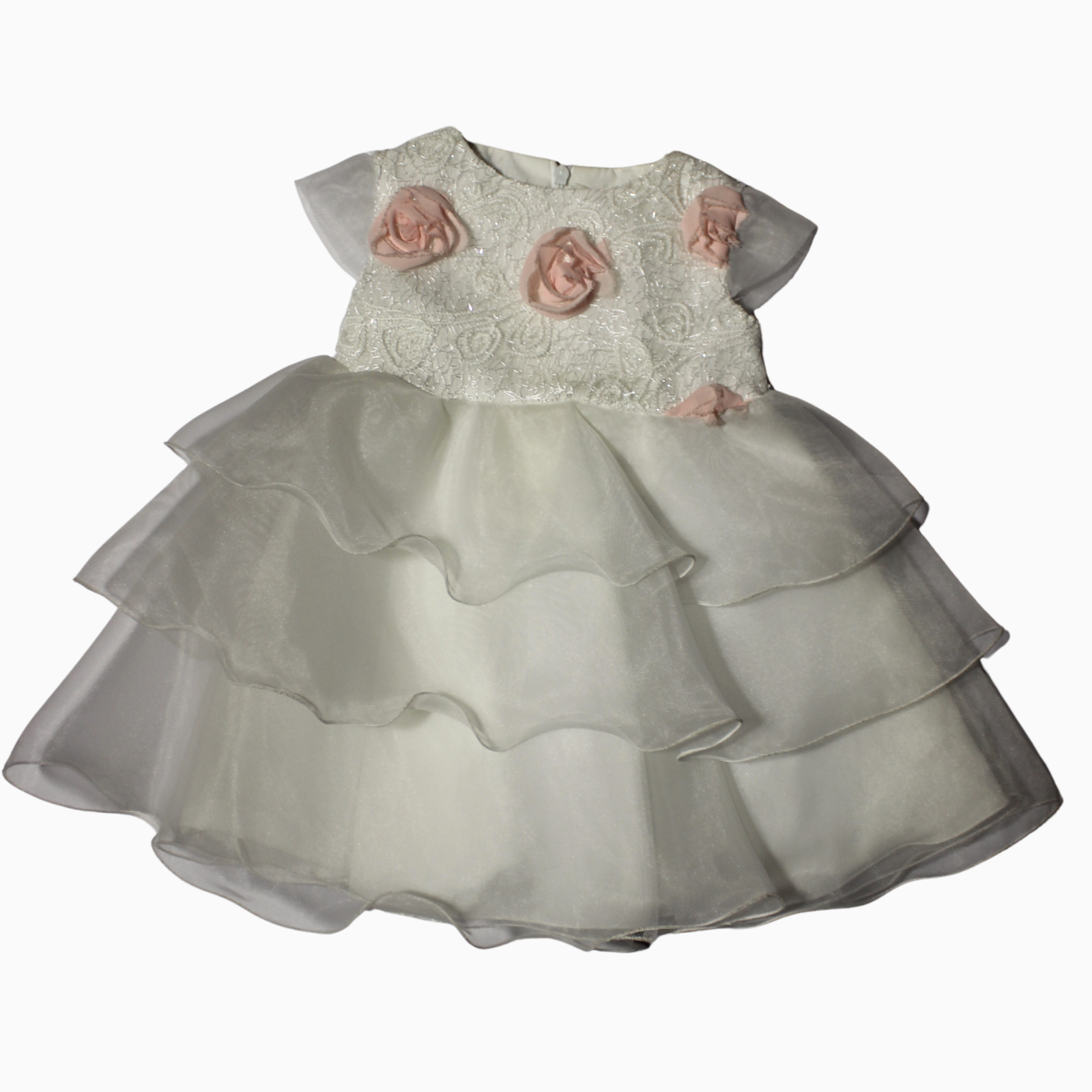 Abito - Bimbalo con Fiori Rosa e Balze in Organza