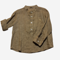 Camicia - Le Bebè in Lino Marrone con Collo Coreana