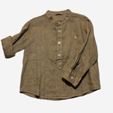 Camicia - Le Bebè in Lino Marrone con Collo Coreana