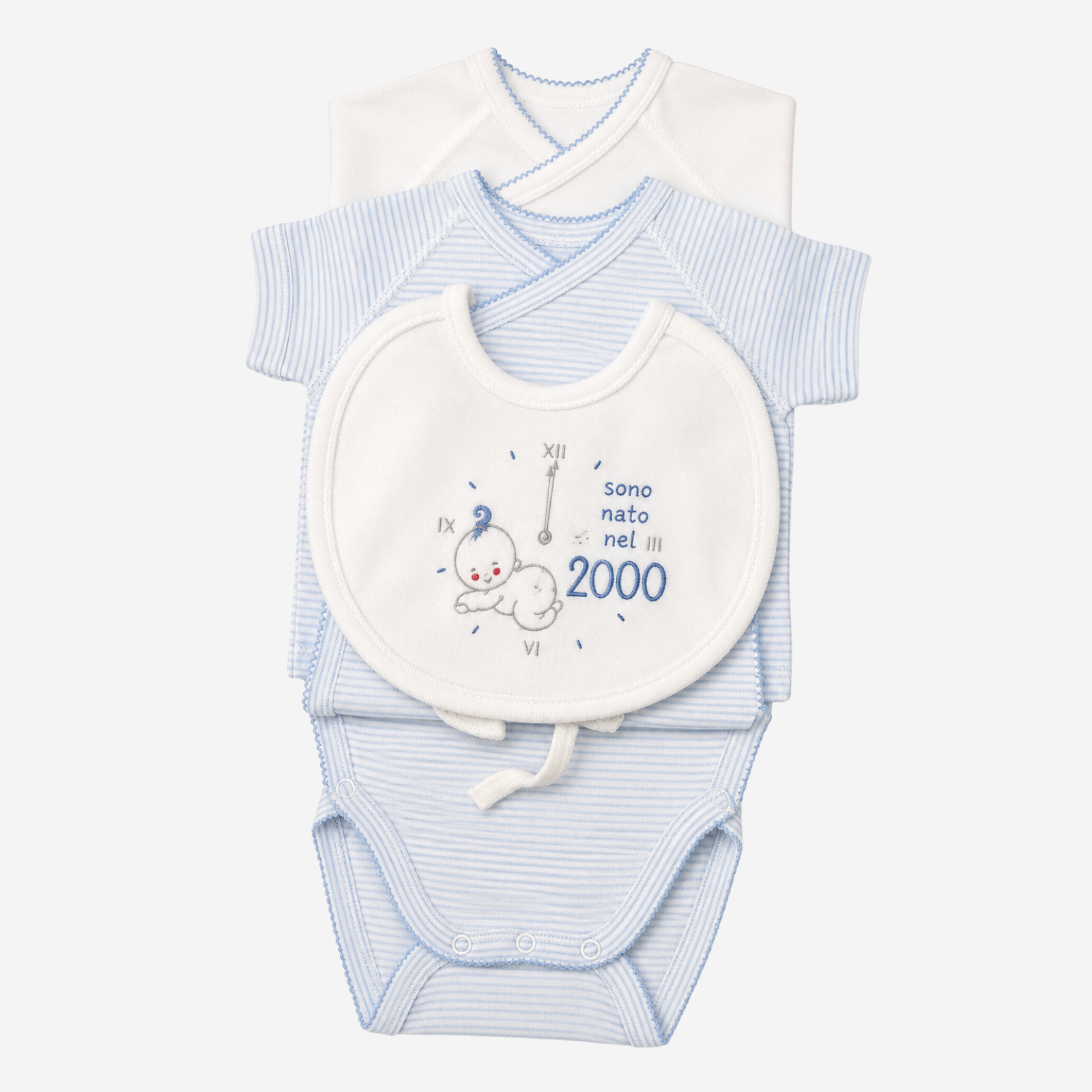Set Body Neonato Azzurro con Bavaglino Coordinato