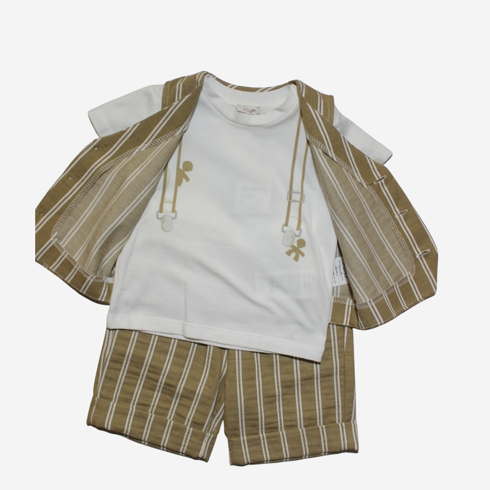 Completo - Le Bebè Cuoio Rigato con Gilet e Bermuda