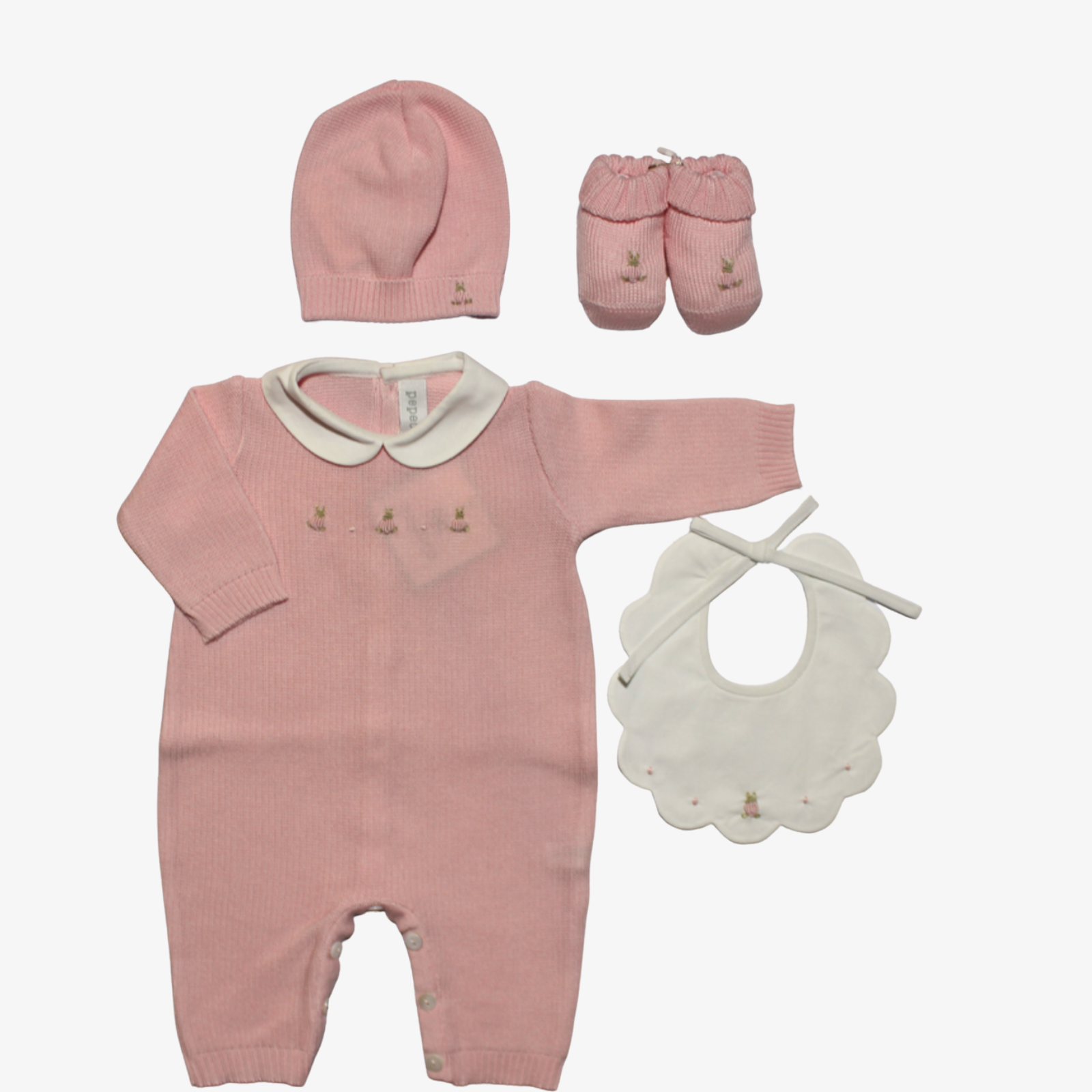 Set Prima Nascita - con Tutina Intera, Scarpine, Cappellino e Bavetta