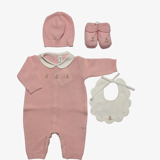 Set Prima Nascita - con Tutina Intera, Scarpine, Cappellino e Bavetta