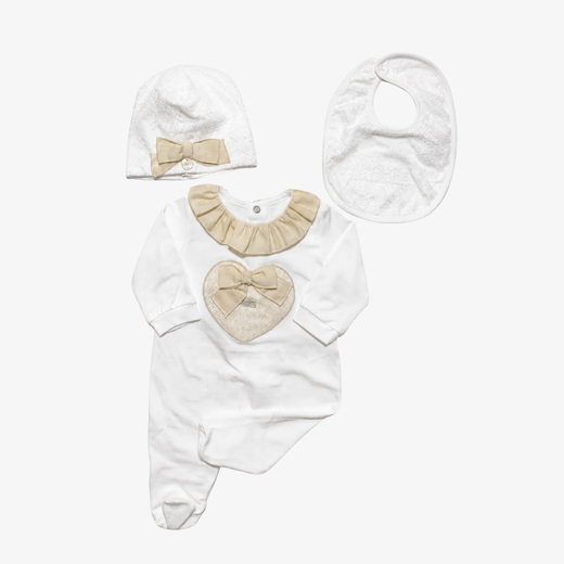 Set Tutina - Le Bebé Oro con Cappello e Bavetta