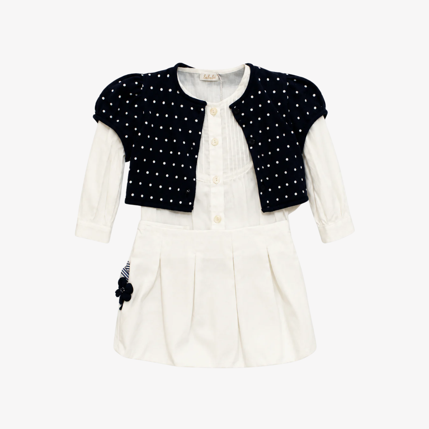 Completo - Bebebò Gonna Camicia e Cardigan a Pois