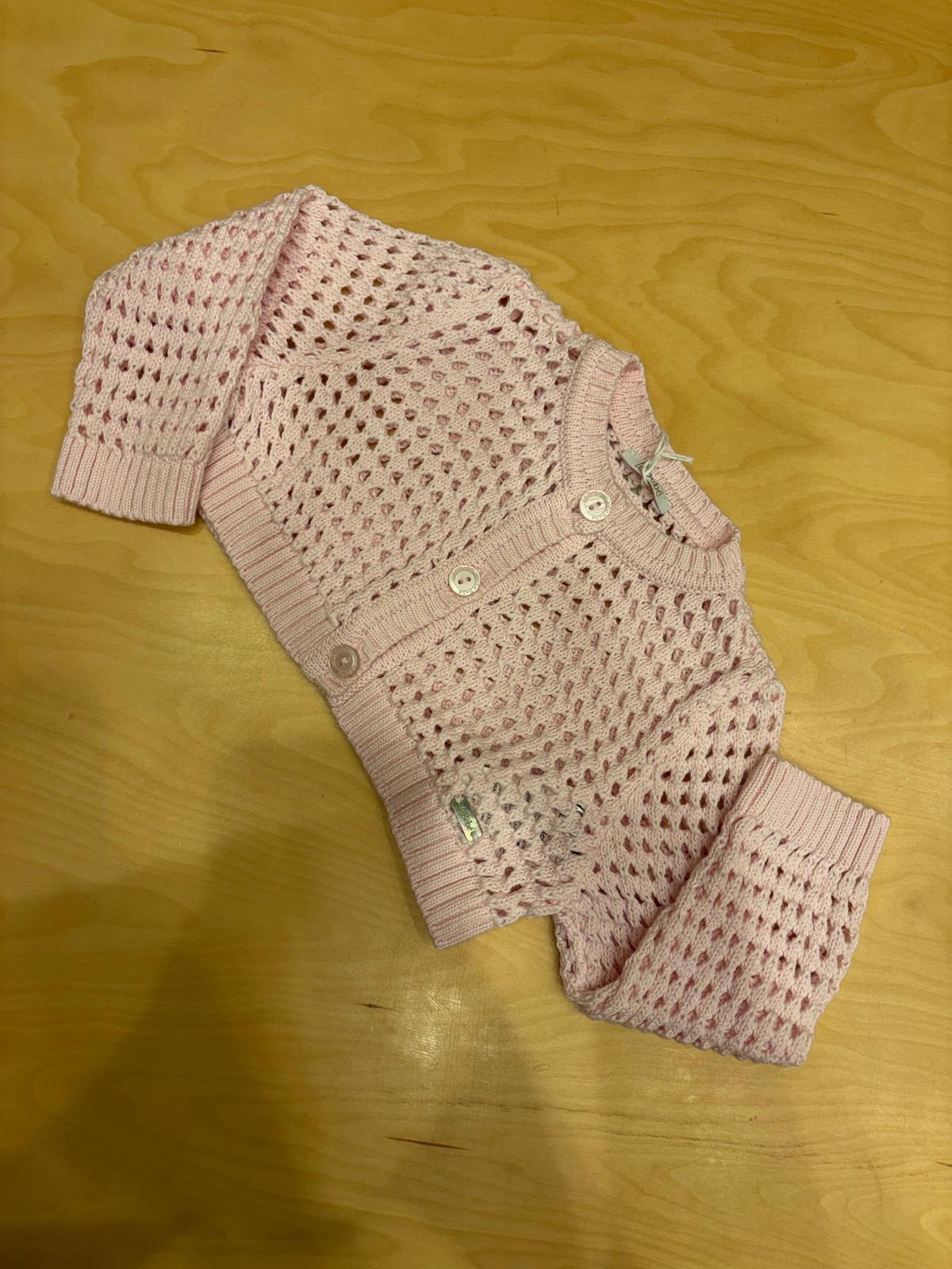 Cardigan neonata rosa traforato in maglia - Le Bebè