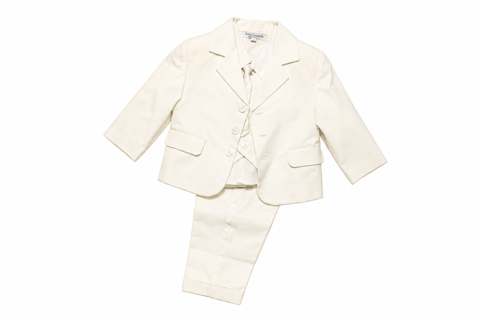 Completo elegante Baby Graziella da bambino 5 pezzi color panna con giacca, gilet e pantalone