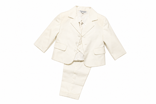 Completo elegante Baby Graziella da bambino 5 pezzi color panna con giacca, gilet e pantalone