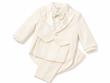 Completo smoking Aletta da bambino color panna con giacca, camicia, pantalone e papillon