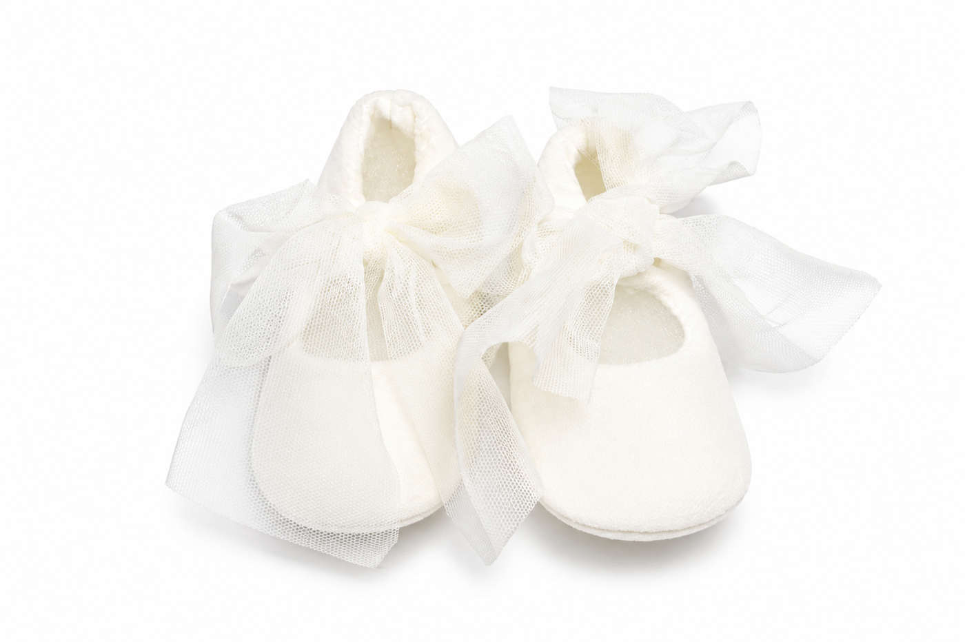 Scarpine Neonata Avorio con Maxi Fiocchi in Tulle – Delizie Baby