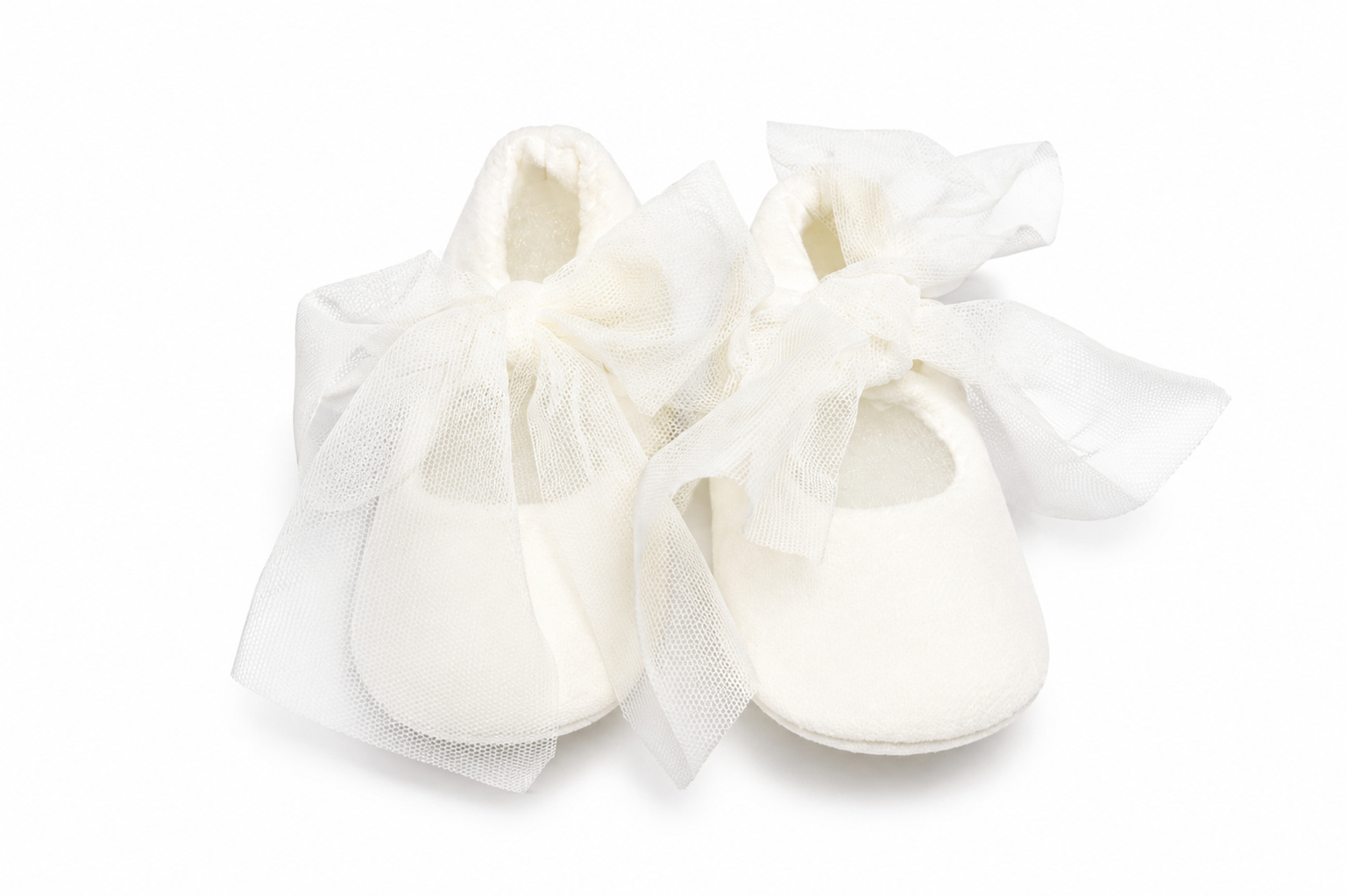 Scarpine Neonata Avorio con Maxi Fiocchi in Tulle – Delizie Baby