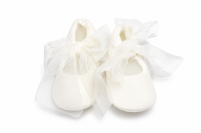Scarpine Neonata Avorio con Maxi Fiocchi in Tulle – Delizie Baby