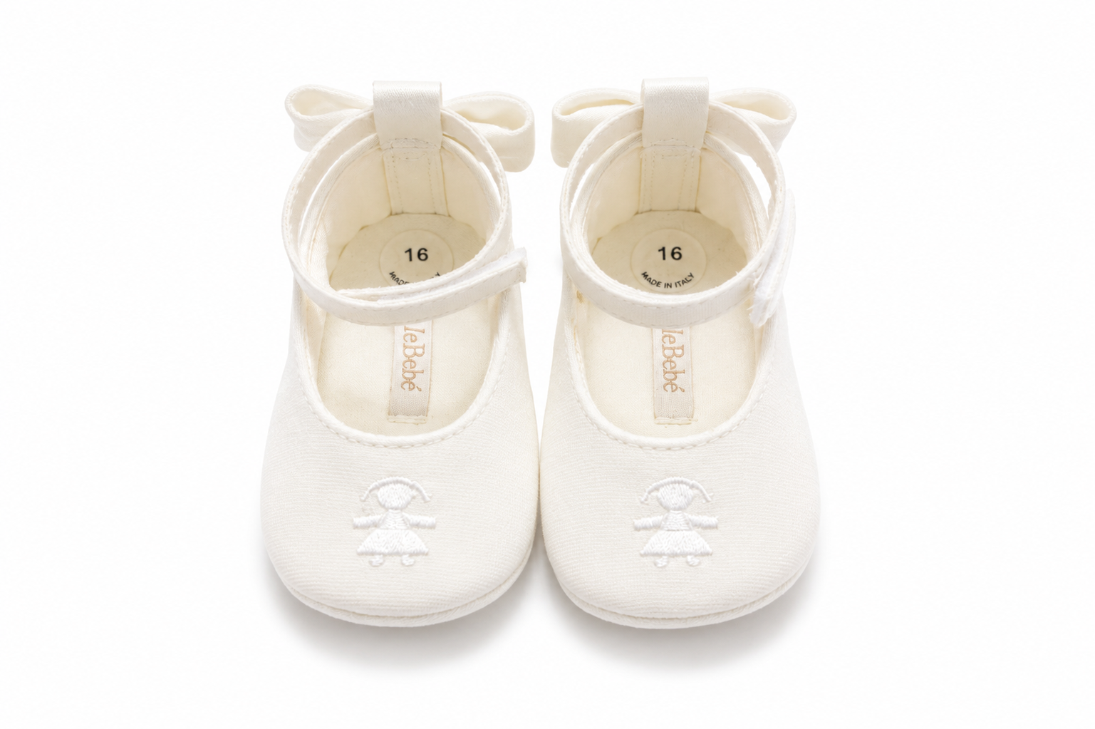 Ballerine Neonata Avorio con Ricamo e Nastri in Raso – Le Bebé
