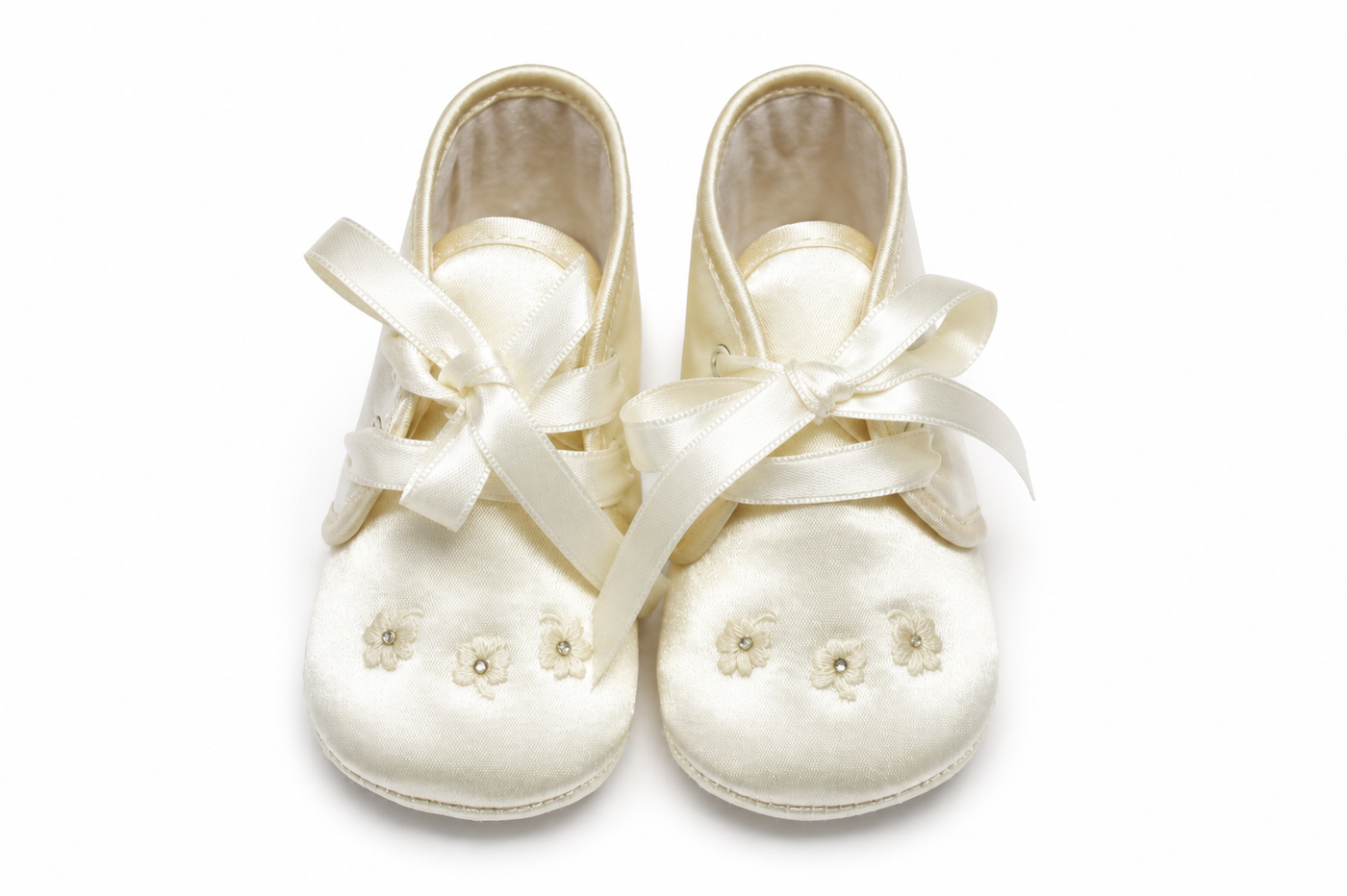 Ballerine Neonata Avorio con Nastri e Fiorellini Ricamati – Aletta
