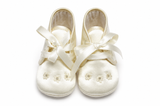 Ballerine Neonata Avorio con Nastri e Fiorellini Ricamati – Aletta
