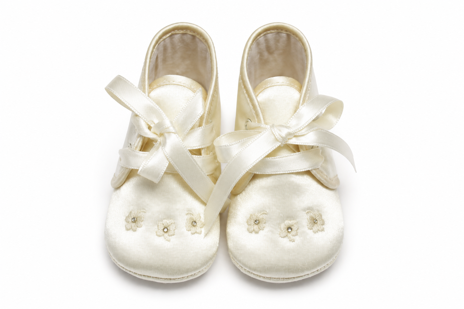 Ballerine Neonata Avorio con Nastri e Fiorellini Ricamati – Aletta