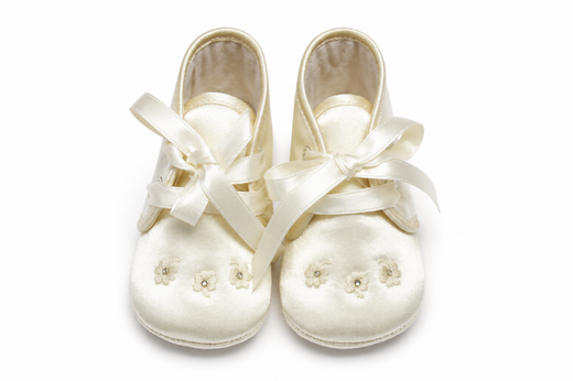 Ballerine Neonata Avorio con Nastri e Fiorellini Ricamati – Aletta