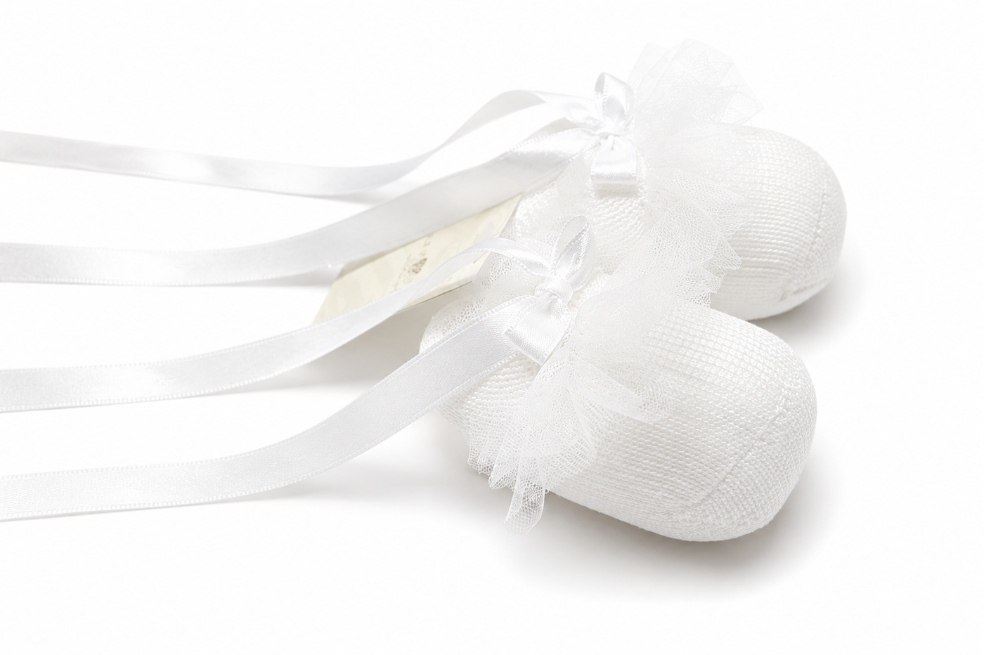 Scarpine Neonata Bianche con Tulle e Nastri in Raso – Story Loris