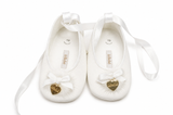 Ballerine Neonata Avorio con Nastri in Raso e Ciondolo a Cuore – Le Bebé