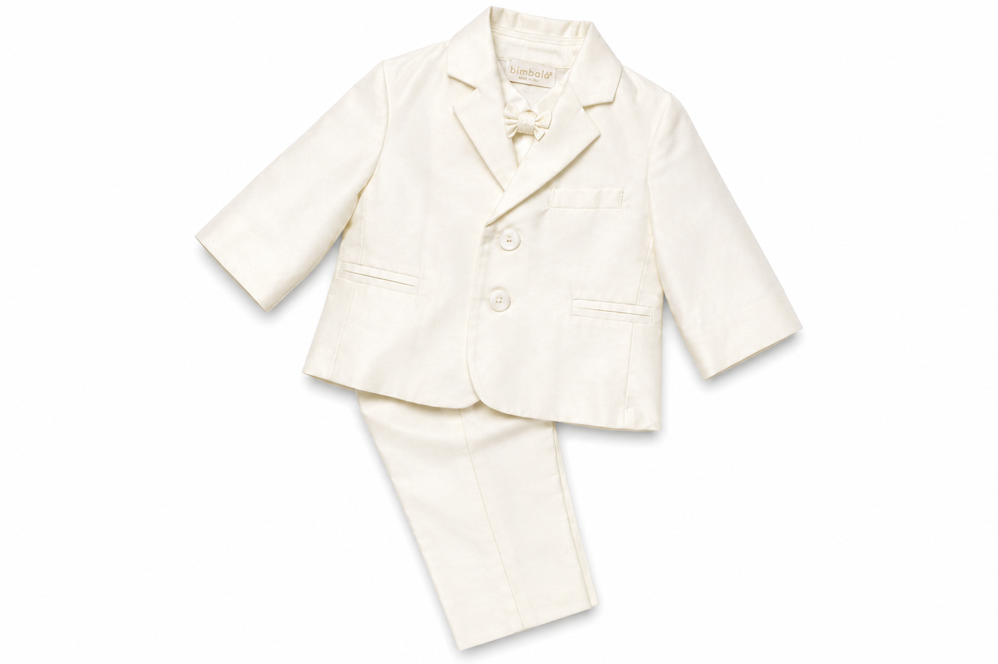 Completo Elegante Bambino Panna con Giacca, Camicia, Gilet, Papillon e Pantalone – Bimbalò