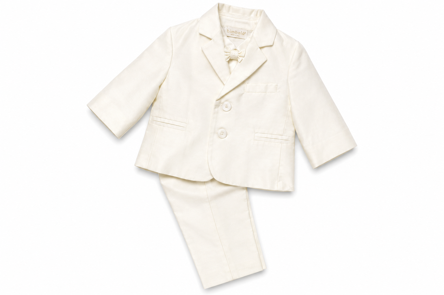 Completo Elegante Bambino Panna con Giacca, Camicia, Gilet, Papillon e Pantalone – Bimbalò